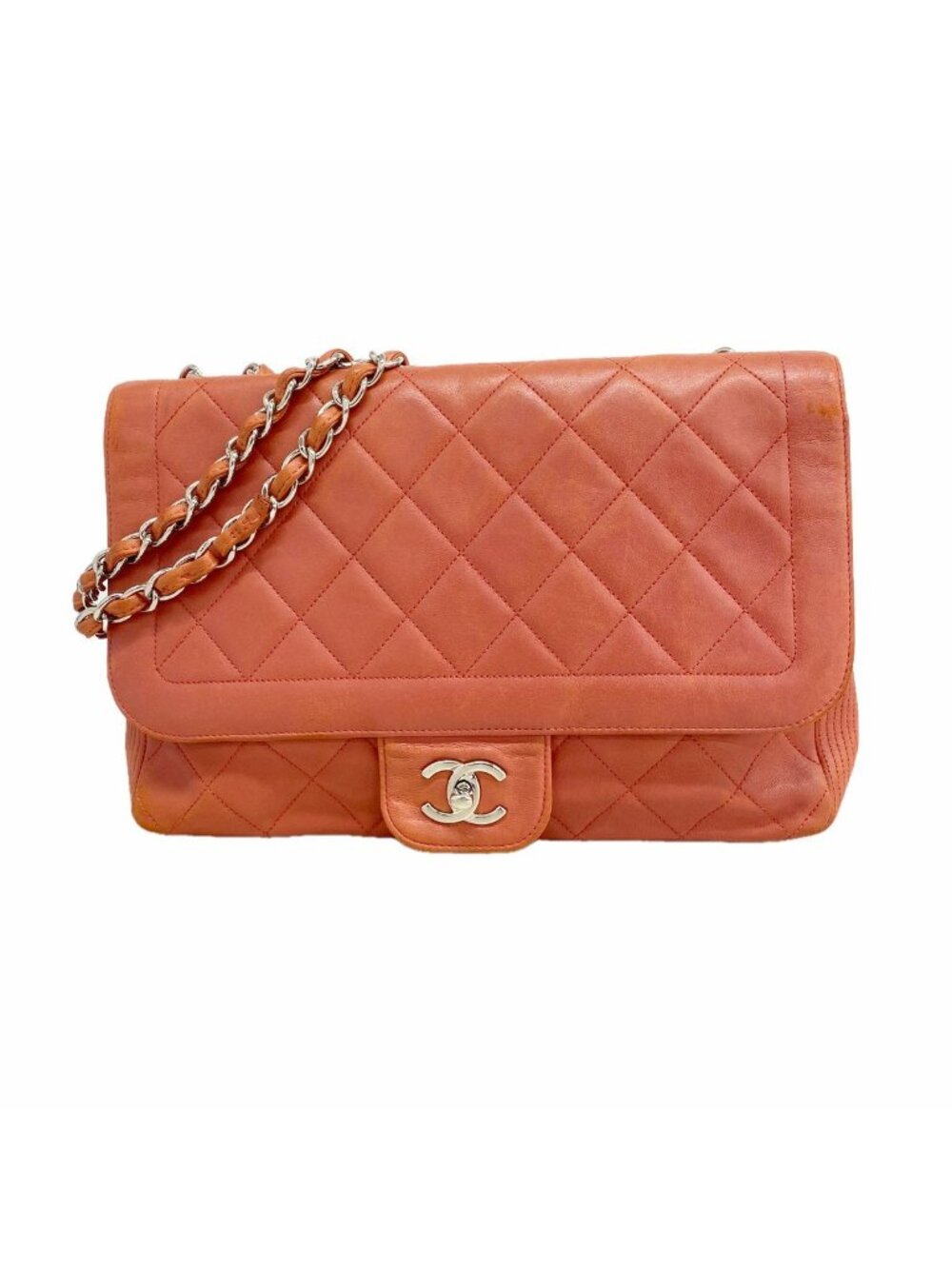 Chanel Shoulder Bag Quilted Lambskin Red Silver